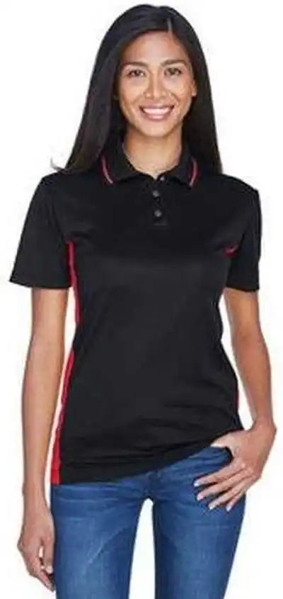 Ultraclub 8406l Ladies’ Cool &amp; Dry Sport Two Tone Polo Black Red