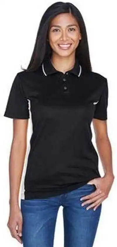Ultraclub 8406l Ladies’ Cool &amp; Dry Sport Two Tone Polo Black Stone