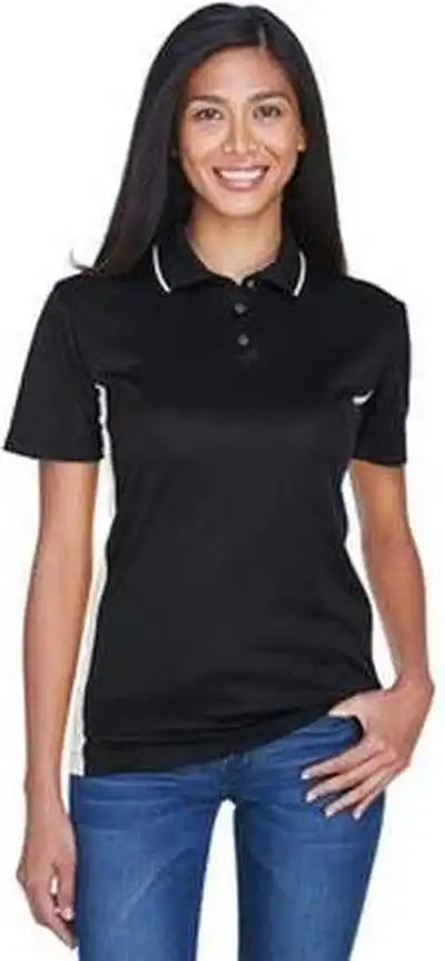 Ultraclub 8406l Ladies’ Cool &amp; Dry Sport Two Tone Polo Black Stone