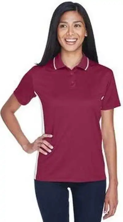 Ultraclub 8406l Ladies’ Cool &amp; Dry Sport Two Tone Polo Maroon White