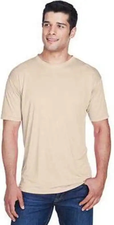 Ultraclub 8420 Men’s Cool &amp; Dry Sport Performance Interlockt Shirt Sand