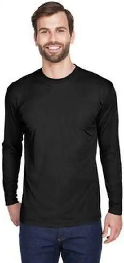 Ultraclub 8422 Adult Cool &amp; Dry Sport Long-sleeve Performance Interlock T-shirt - Black