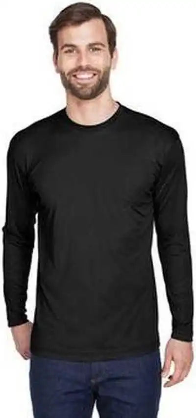 Ultraclub 8422 Adult Cool &amp; Dry Sport Long-sleeve Performance Interlock T-shirt - Black