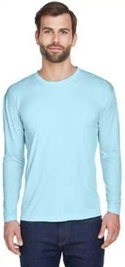 Ultraclub 8422 Adult Cool & Dry Sport Long Sleeve Performance Interlock t Shirt Ice Blue