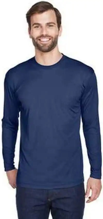 Ultraclub 8422 Adult Cool & Dry Sport Long Sleeve Performance Interlock t Shirt Navy
