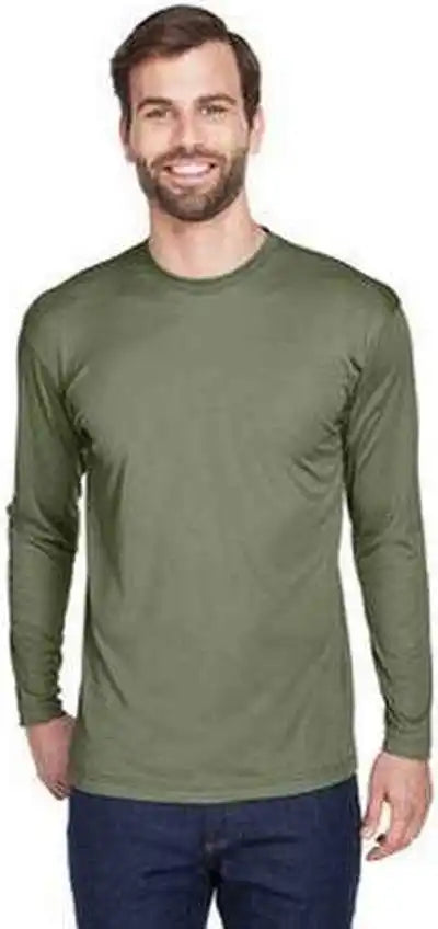 Ultraclub 8422 Adult Cool & Dry Sport Long-sleeve Performance Interlock T-shirt - Military Green