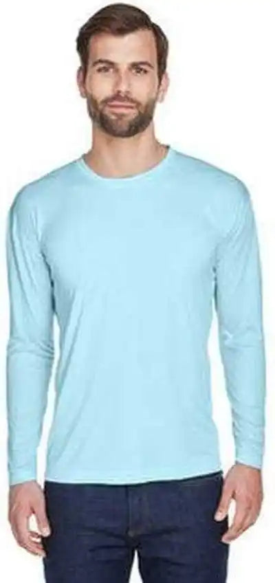 Ultraclub 8422 Adult Cool & Dry Sport Long Sleeve Performance Interlock t Shirt Ice Blue