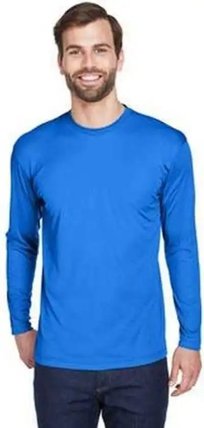 Ultraclub 8422 Adult Cool &amp; Dry Sport Long Sleeve Performance Interlock t Shirt Royal