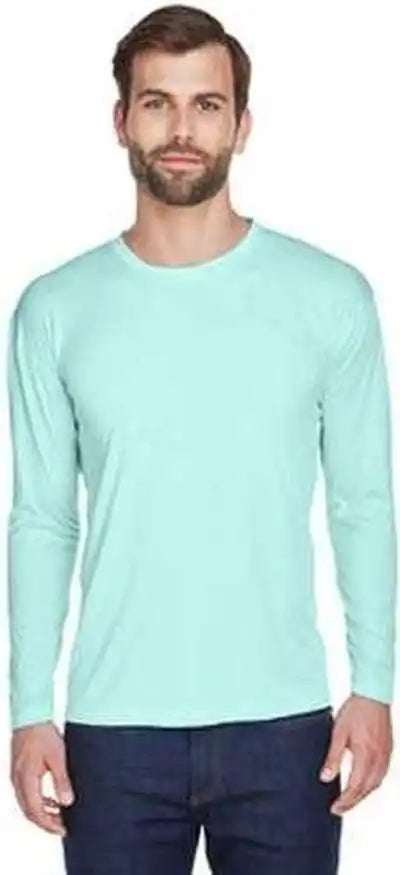 Ultraclub 8422 Adult Cool &amp; Dry Sport Long Sleeve Performance Interlock t Shirt Sea Frost