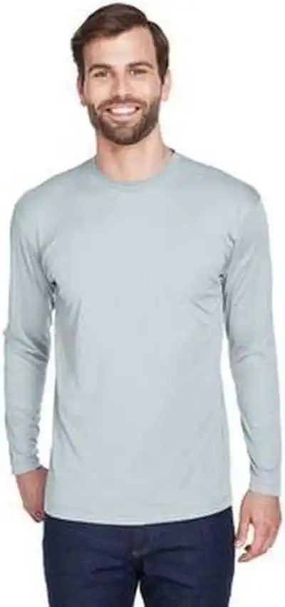 Ultraclub 8422 Adult Cool &amp; Dry Sport Long Sleeve Performance Interlock t Shirt Gray
