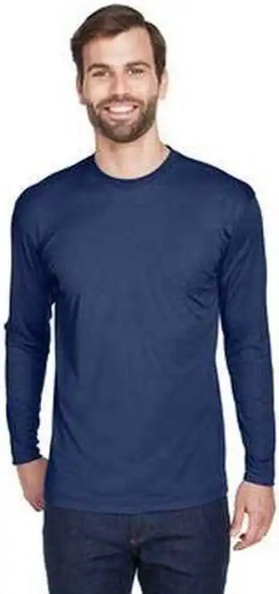 Ultraclub 8422 Adult Cool &amp; Dry Sport Long Sleeve Performance Interlock t Shirt Navy