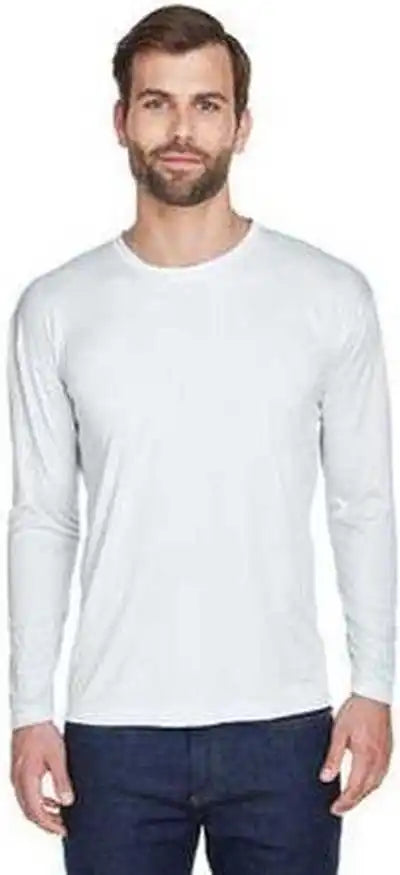 Ultraclub 8422 Adult Cool &amp; Dry Sport Long-sleeve Performance Interlock T-shirt - White