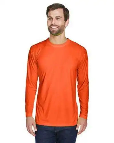 Ultraclub 8422 Adult Cool &amp; Dry Sport Long-sleeve Performance Interlock T-shirt - Bright Orange