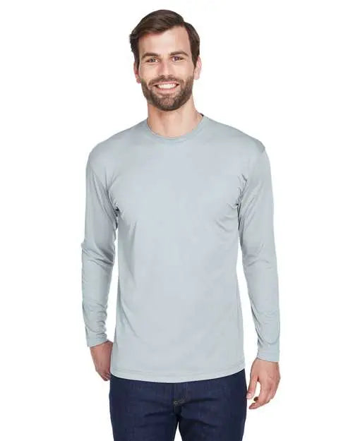 Ultraclub 8422u Men’s Cool & Dry Sport Long Sleeve Performance Interlock T-shirt - 8422 - Gray - Adult Xs