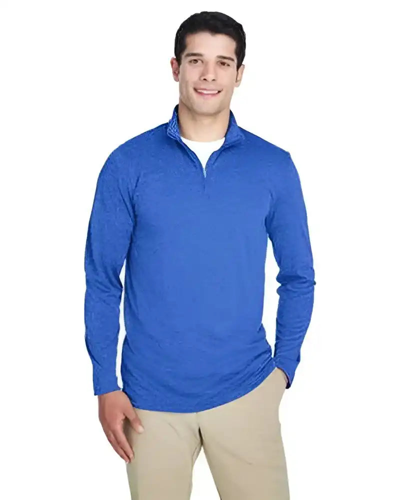 Ultraclub 8618 Men’s Cool &amp; Dry Heathered Performance Quarter Zip Royal Heather