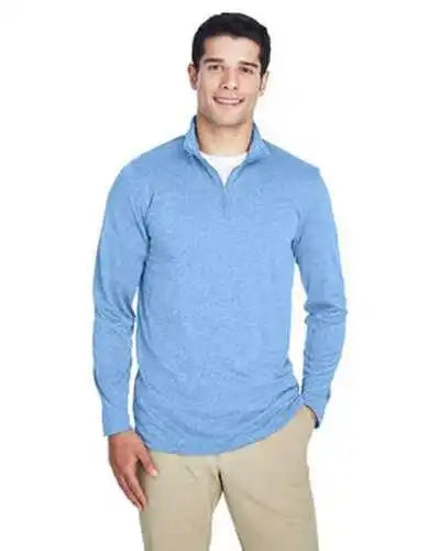 Ultraclub 8618 Men’s Cool &amp; Dry Heathered Performance Quarter-zip - Colmbia Blue Heather