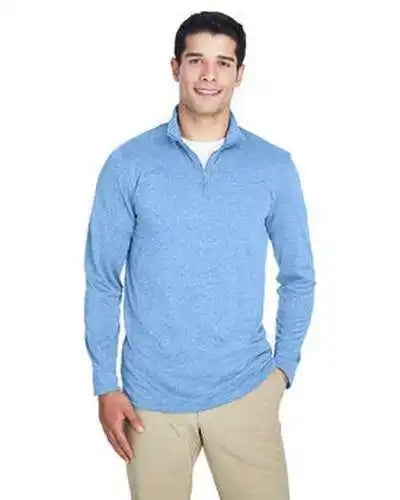 Ultraclub 8618 Men’s Cool &amp; Dry Heathered Performance Quarter-zip - Colmbia Blue Heather