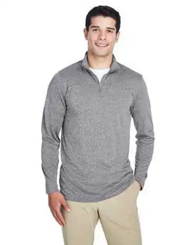 Ultraclub 8618 Men’s Cool &amp; Dry Heathered Performance Quarter-zip - Charcoal Heather