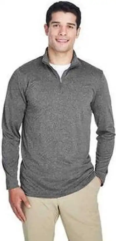 Ultraclub 8618 Men’s Cool &amp; Dry Heathered Performance Quarter Zip Black Heather