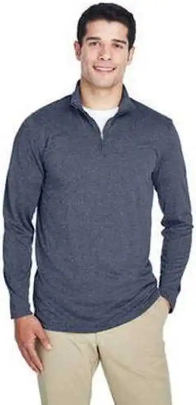 Ultraclub 8618 Men’s Cool &amp; Dry Heathered Performance Quarter-zip - Navy Heather