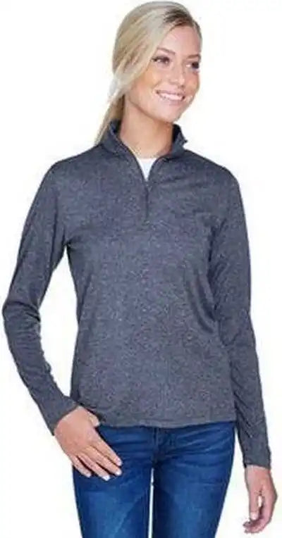 Ultraclub 8618w Ladies’ Cool &amp; Dry Heathered Performance Quarter-zip - Navy Heather