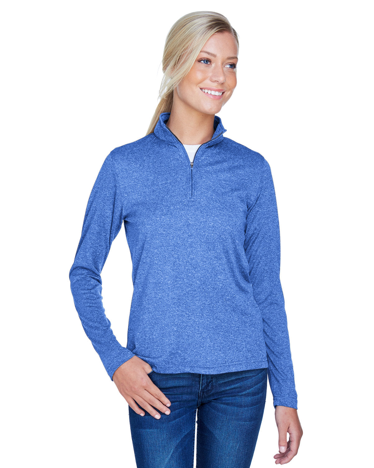 Ultraclub 8618w Women’s Cool & Dry Heathered Performance Quarter-zip - Royal Heather