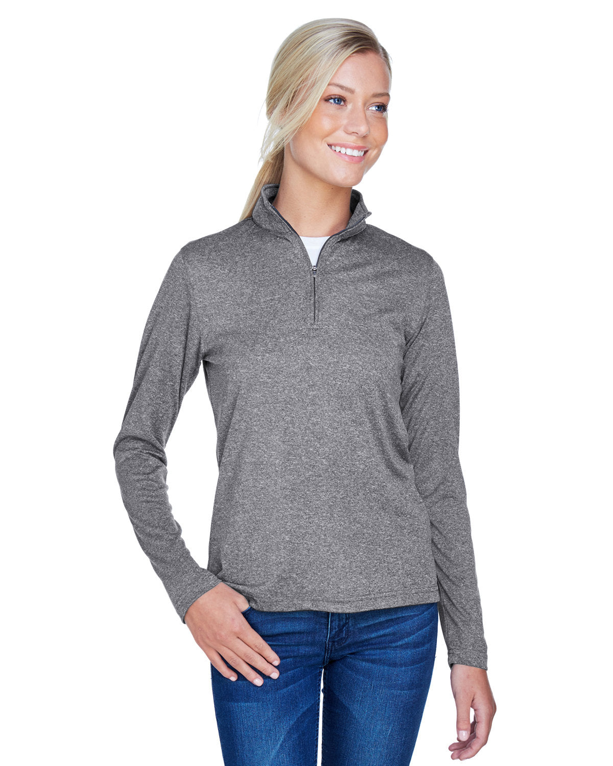 Ultraclub 8618w Women’s Cool & Dry Heathered Performance Quarter-zip - Charcoal Heather
