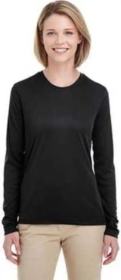 Ultraclub 8622w Ladies’ Cool &amp; Dry Performance Long Sleeve Top Black