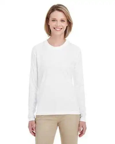 Ultraclub 8622w Ladies’ Cool &amp; Dry Performance Long-sleeve Top - White
