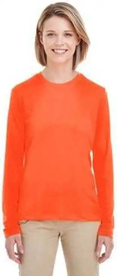 Ultraclub 8622w Ladies’ Cool &amp; Dry Performance Long Sleeve Top Bright Orange