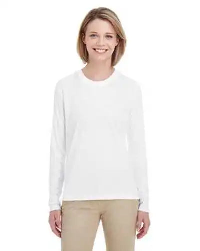 Ultraclub 8622w Ladies’ Cool &amp; Dry Performance Long-sleeve Top - White
