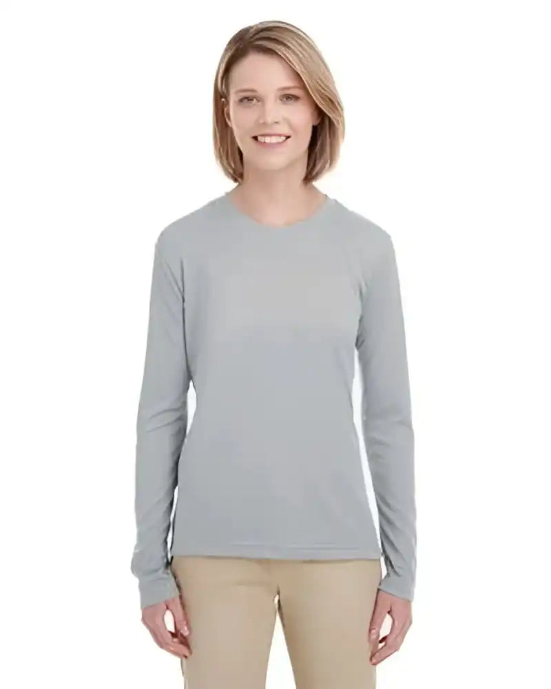 Ultraclub 8622w Ladies’ Cool & Dry Performance Long-sleeve Top - Gray