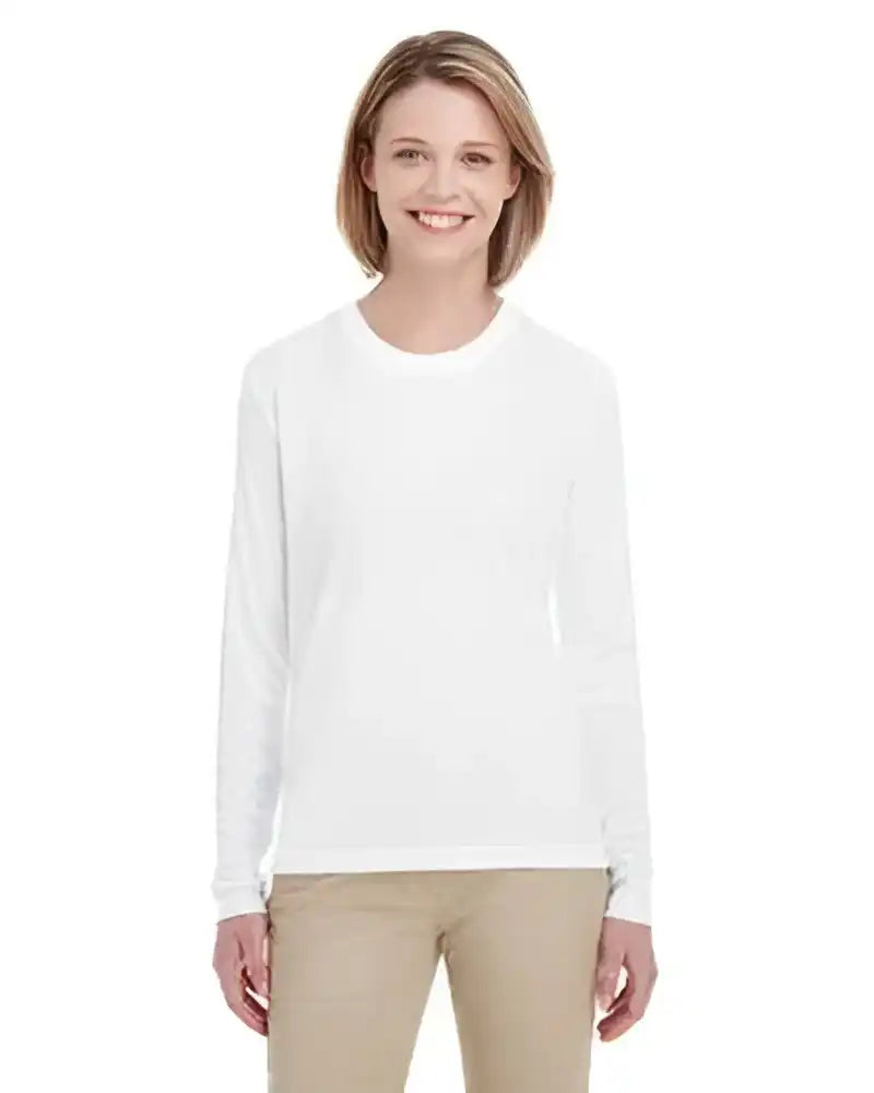 Ultraclub 8622w Ladies’ Cool & Dry Performance Long-sleeve Top - White