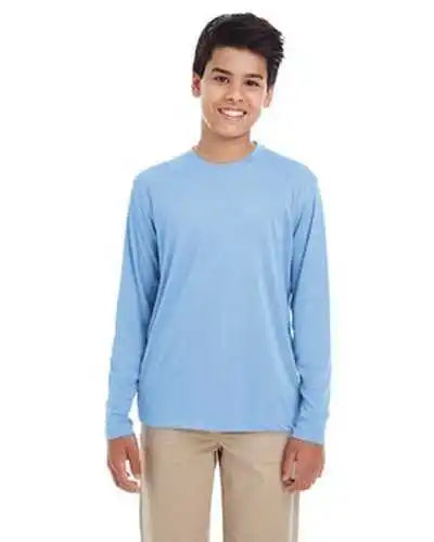 Ultraclub 8622y Youth Cool &amp; Dry Performance Long Sleeve Top Columbia Blue