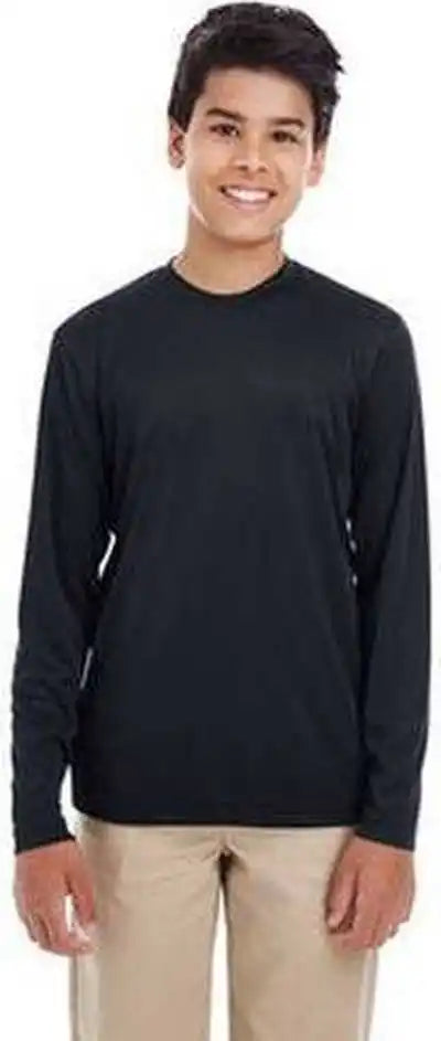 Ultraclub 8622y Youth Cool &amp; Dry Performance Long Sleeve Top Black