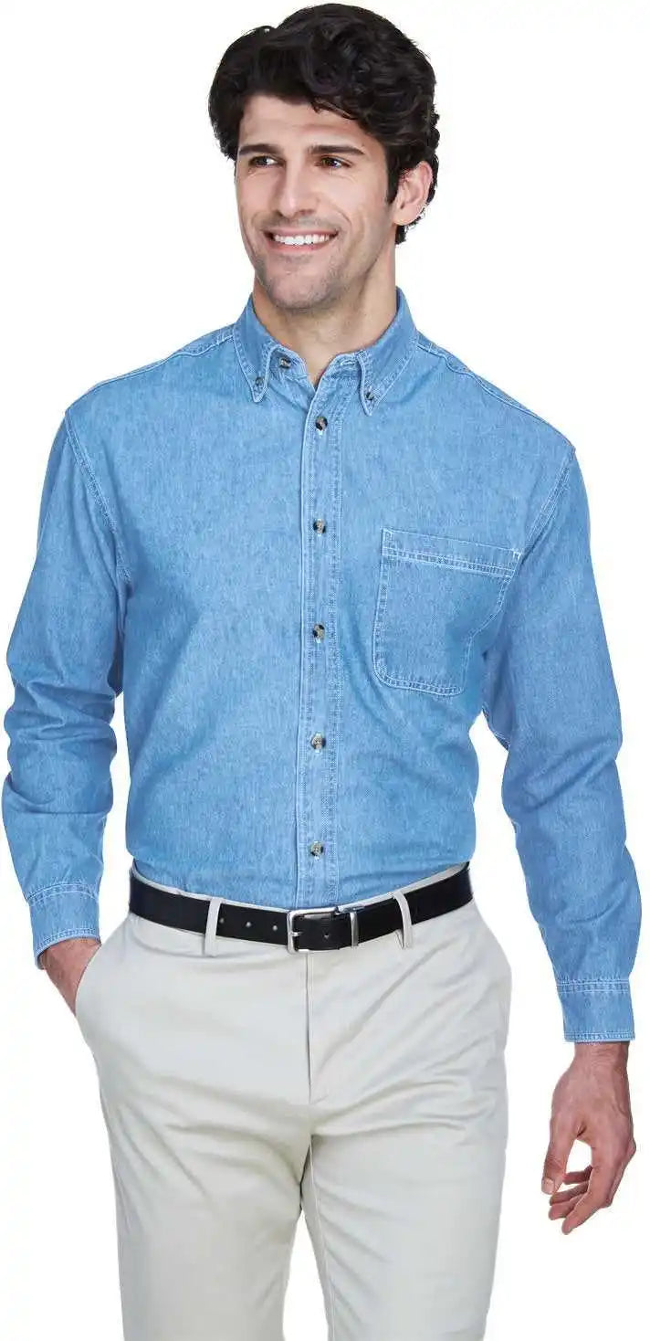 Ultraclub 8960 Men’s Cypress Denim Withpocket Light Blue