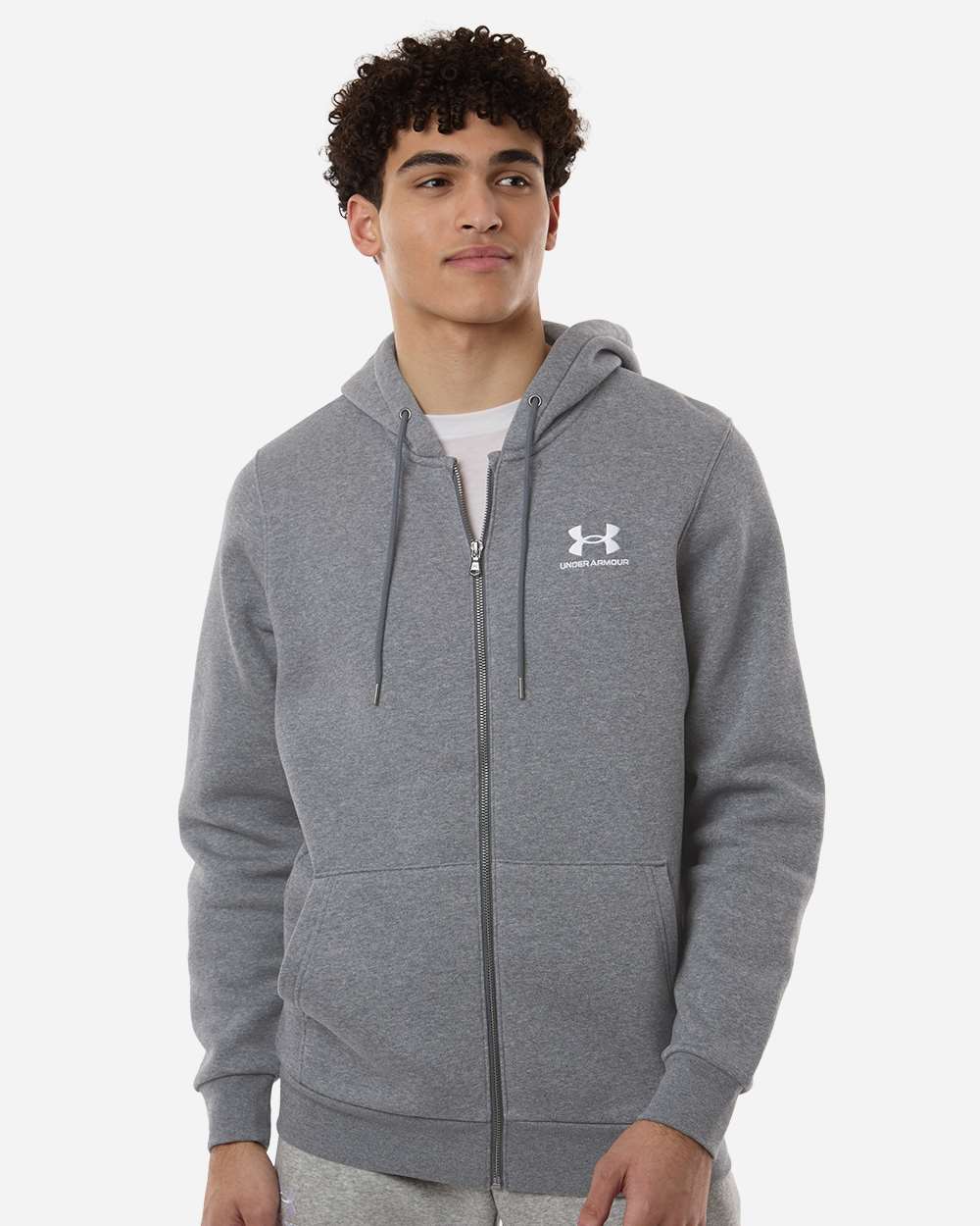 Under Armour 1373881 Men’s Icon Fleece Hooded Full-zip - Pitch Grey Medium Heather White