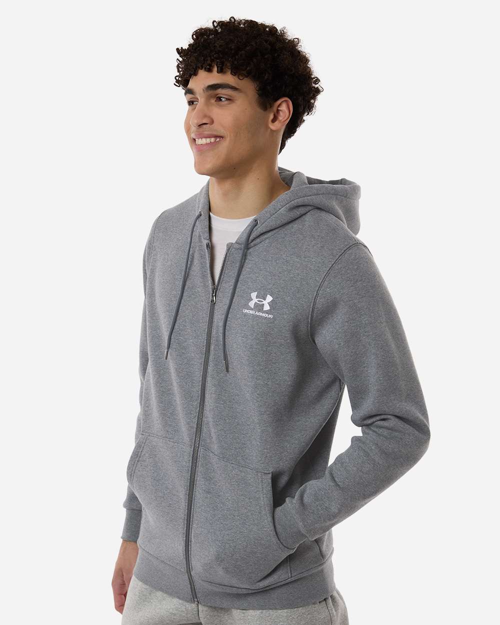 Under Armour 1373881 Men’s Icon Fleece Hooded Full-zip - Pitch Grey Medium Heather White