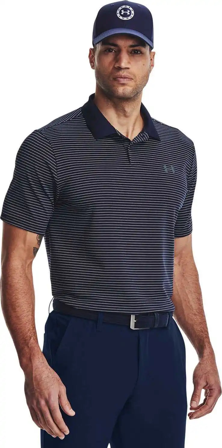 Under Armour 1377376 Men’s 30 Striped Perf Polo Mid Nvy