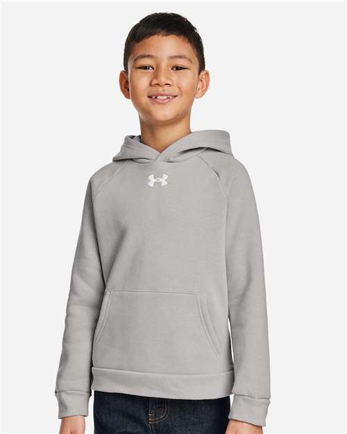 Under Armour 1379792 Youth Rival Fleece Hooded Sweatshirt - Mod Grey Light Heather White