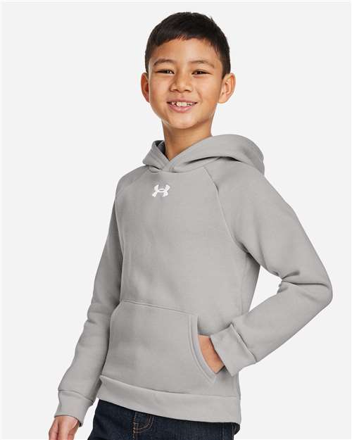 Under Armour 1379792 Youth Rival Fleece Hooded Sweatshirt - Mod Grey Light Heather White