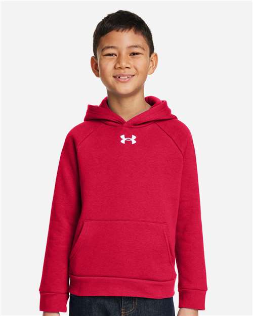 Under Armour 1379792 Youth Rival Fleece Hooded Sweatshirt - Red White