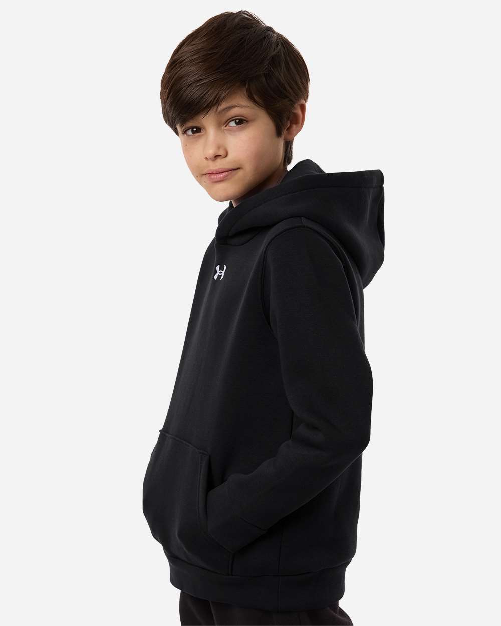 Under Armour 6014162 Youth Team Icon Fleece Hooded Sweatshirt - Black White