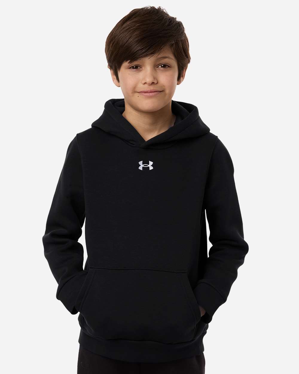 Under Armour 6014162 Youth Team Icon Fleece Hooded Sweatshirt - Black White