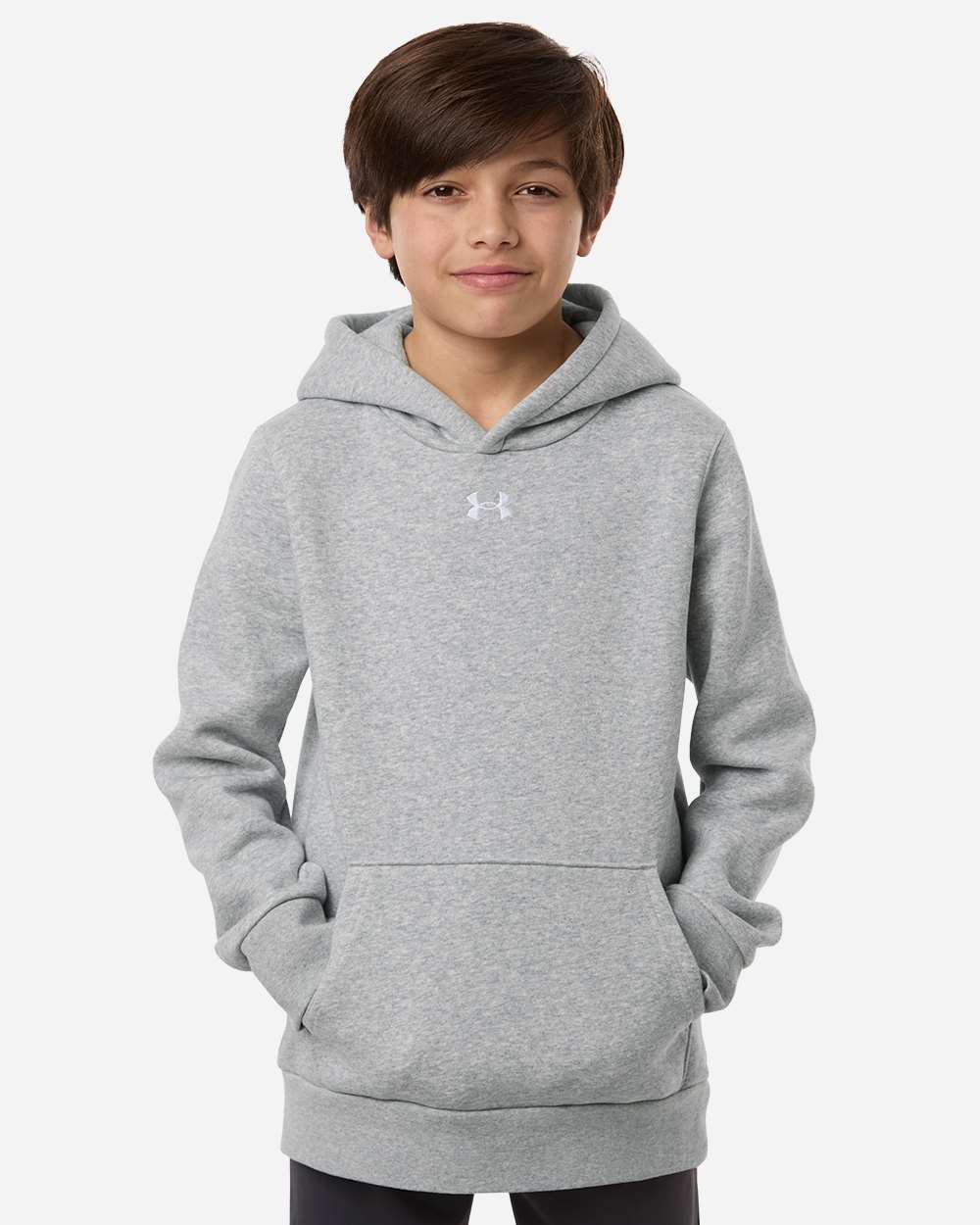 Under Armour 6014162 Youth Team Icon Fleece Hooded Sweatshirt - Mod Grey Light Heather White