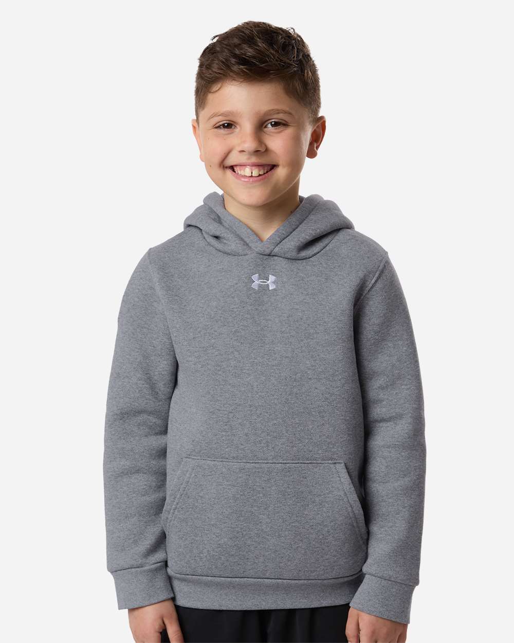Under Armour 6014162 Youth Team Icon Fleece Hooded Sweatshirt - Pitch Grey Medium Heather White