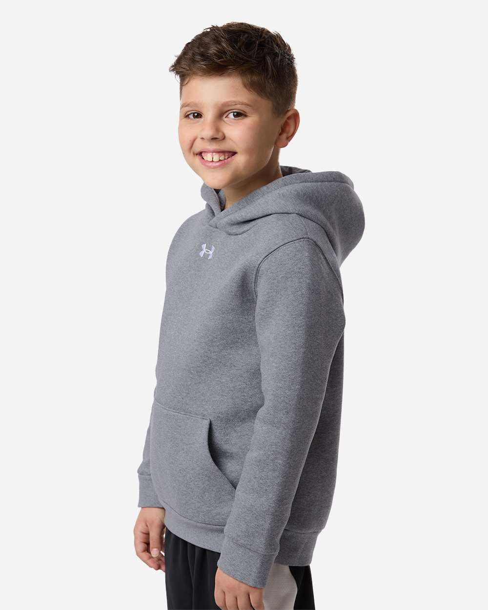 Under Armour 6014162 Youth Team Icon Fleece Hooded Sweatshirt - Pitch Grey Medium Heather White