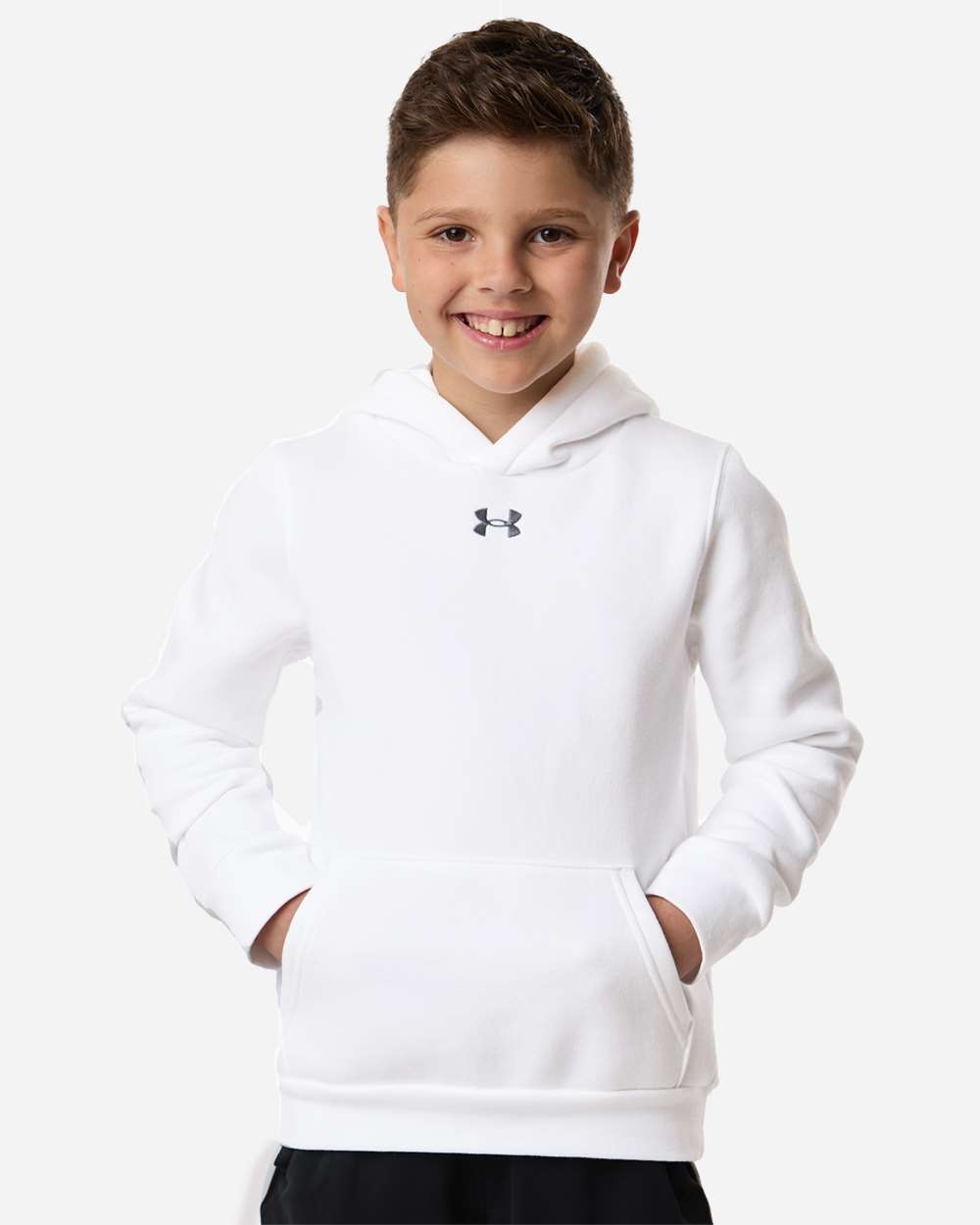 Under Armour 6014162 Youth Team Icon Fleece Hooded Sweatshirt - White Pitch Grey Medium Heather