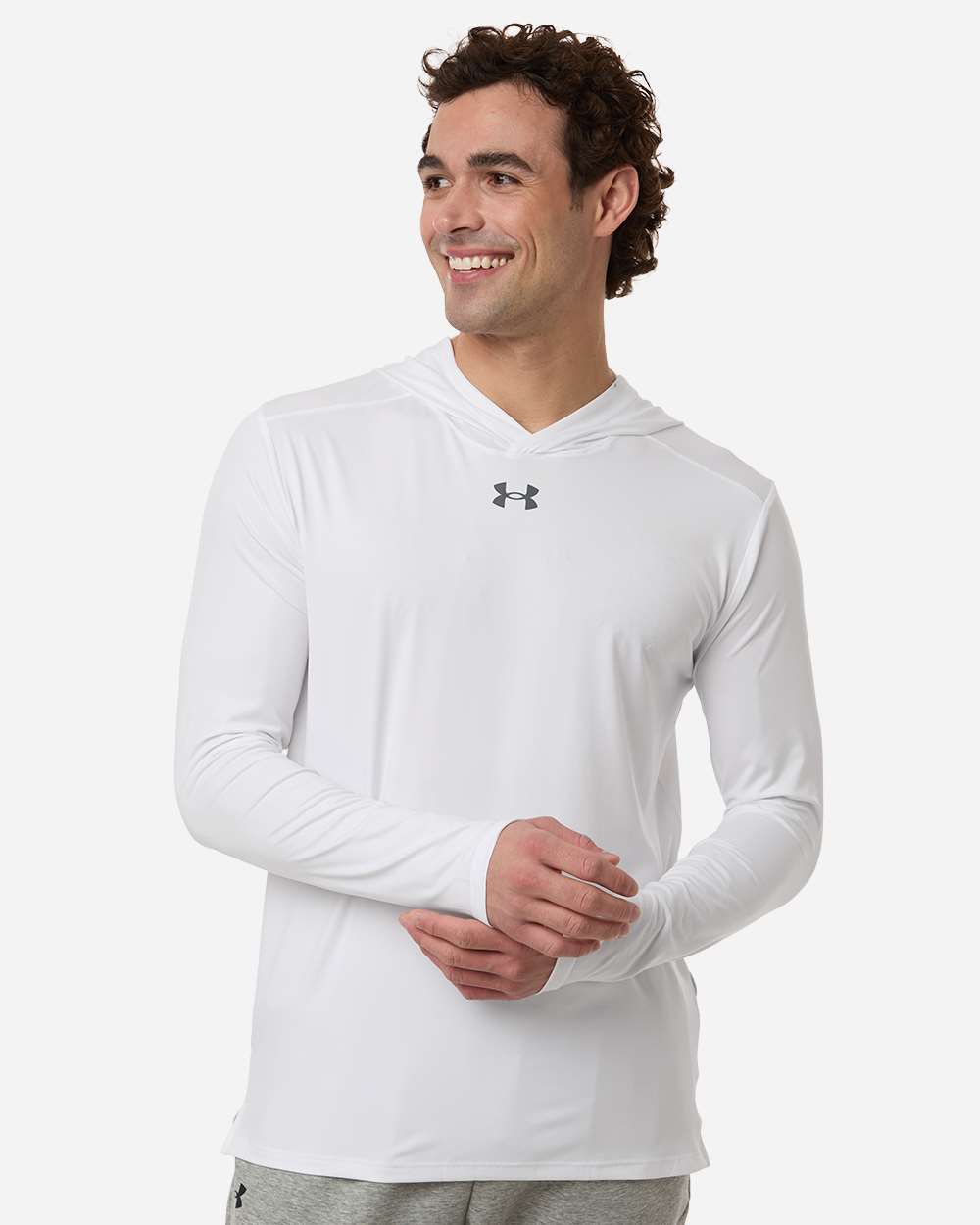 Under Armour 6014164 Men’s Team Vanish Hooded Long Sleeve T-shirt - White Pitch Grey