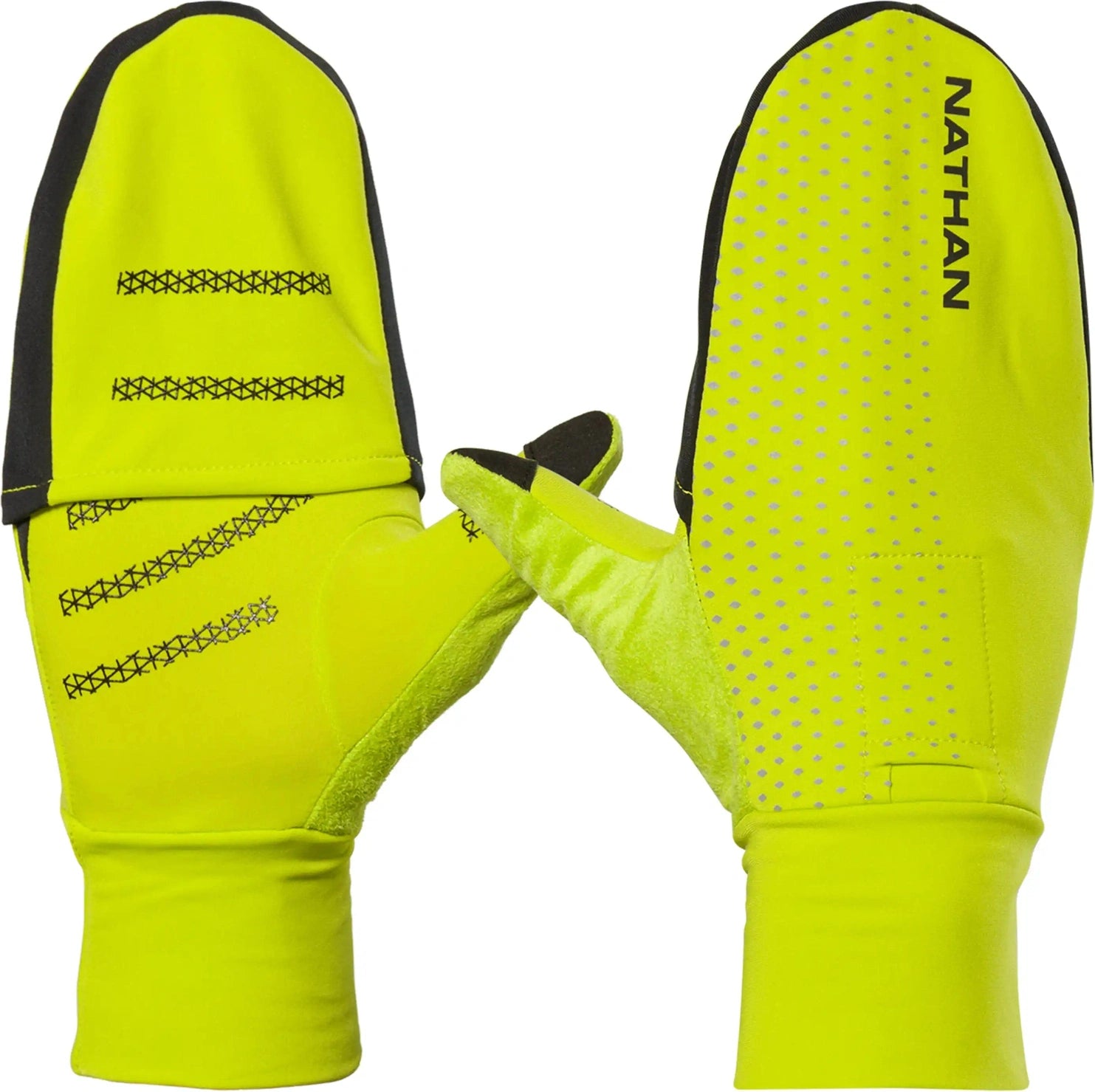 Nathan Sports Ns10780 Hypernight Reflective Convertible Mitt - Hi Vis Yellow Geo Print - Vis Yellow Geo Print / Xs
